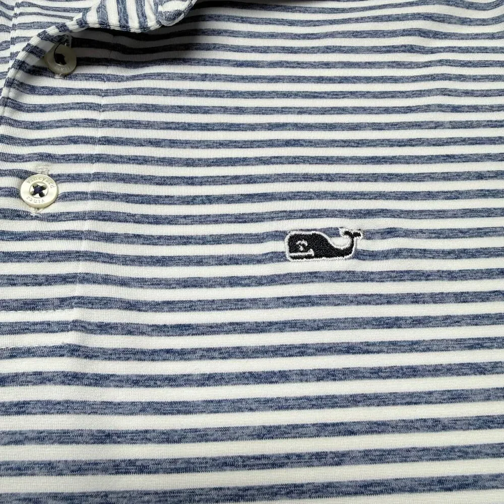 Vineyard Vines Sankaty Performance Polo Boys Large 16 Blue Striped Golf Shirt